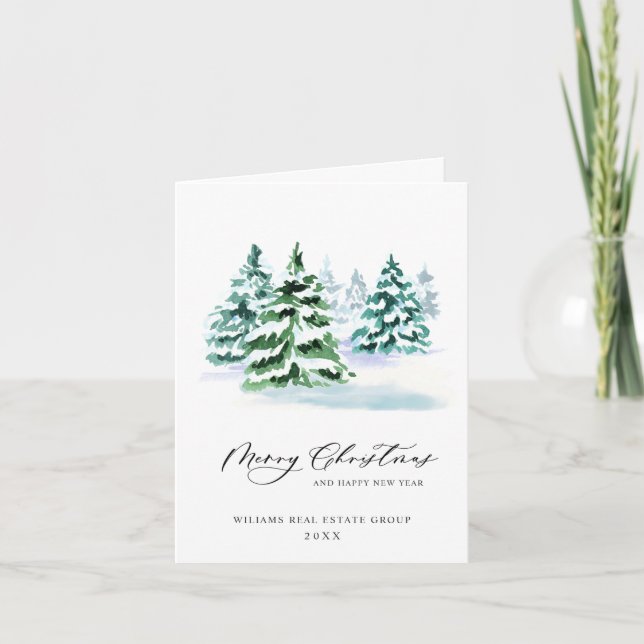 Elegant Pine Tree Christmas Corporate Greeting Holiday Card (Front)