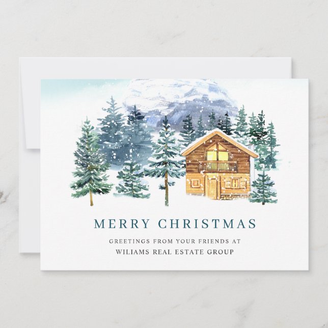Elegant Pine Tree Christmas Corporate Greeting Holiday Card (Front)