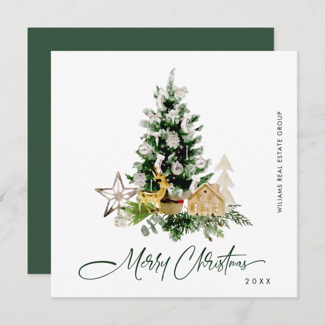 Elegant Pine Tree Christmas Corporate Greeting Holiday Card (Front/Back)