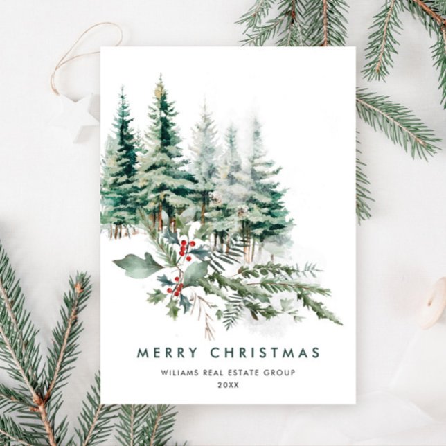 Elegant Pine Tree Christmas Corporate Greeting Holiday Card (Creator Uploaded)