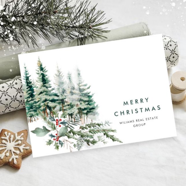 Elegant Pine Tree Christmas Corporate Greeting Holiday Card (Creator Uploaded)