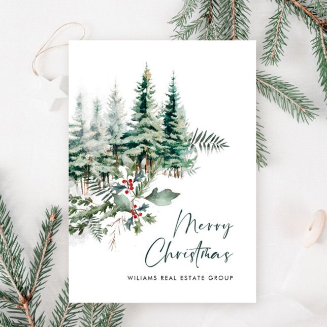 Elegant Pine Tree Christmas Corporate Greeting Holiday Card (Creator Uploaded)