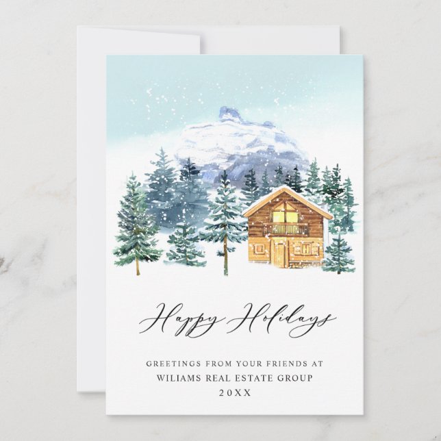 Elegant Pine Tree Christmas Corporate Greeting Holiday Card (Front)