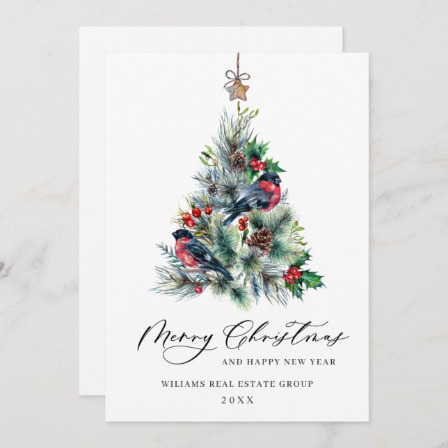 Elegant Pine Tree Christmas Corporate Greeting Holiday Card (Front/Back)