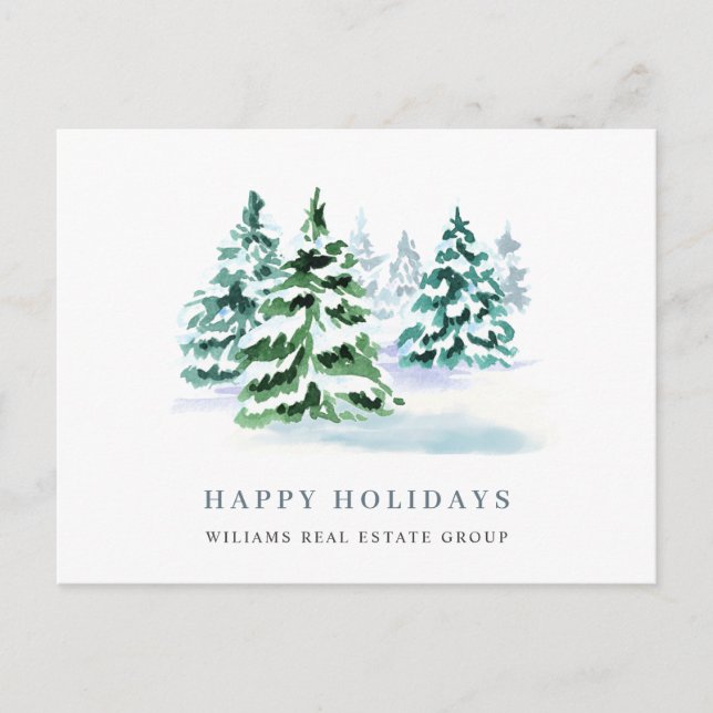 Elegant Pine Tree Christmas Corporate Greeting Postcard (Front)