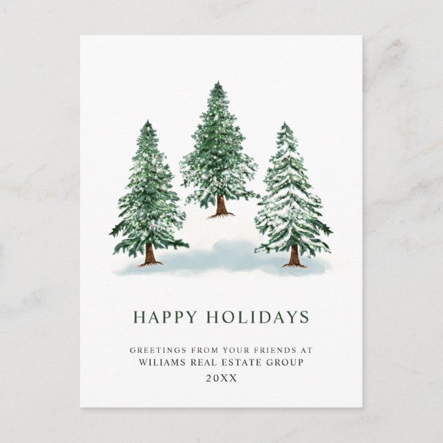Elegant Pine Tree Christmas Corporate Greeting Postcard (Front)