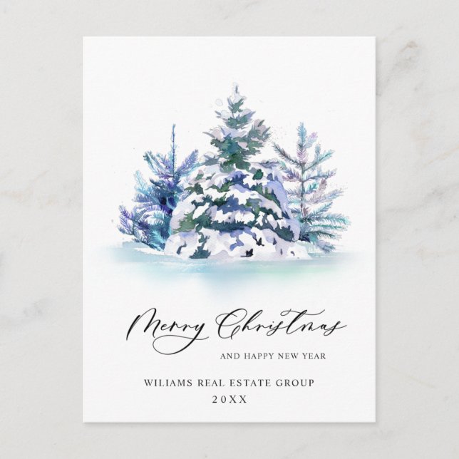 Elegant Pine Tree Christmas Corporate Greeting Postcard (Front)