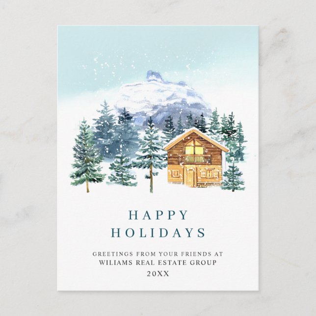 Elegant Pine Tree Christmas Corporate Greeting Postcard (Front)