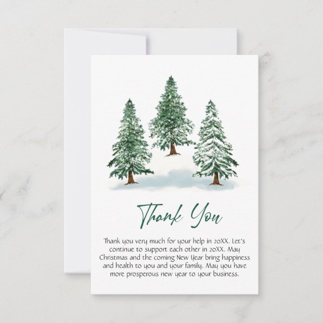 Elegant Pine Tree Christmas Corporate Holiday Thank You Card (Front)