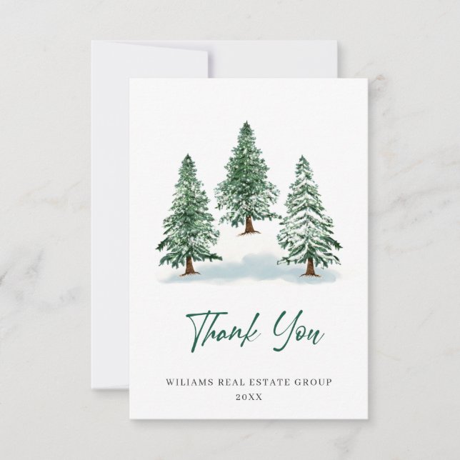 Elegant Pine Tree Christmas Corporate Holiday Thank You Card (Front)