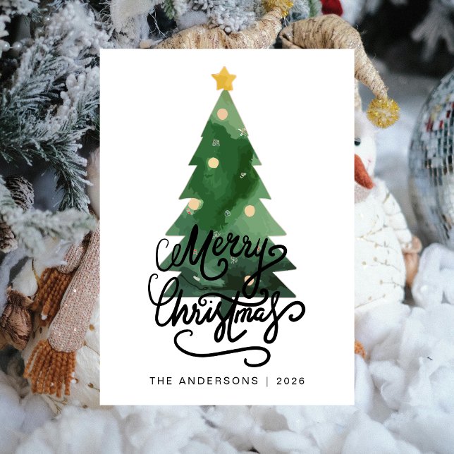 Elegant Pine Tree Christmas Family 2 Photo Holida Holiday Card (Creator Uploaded)