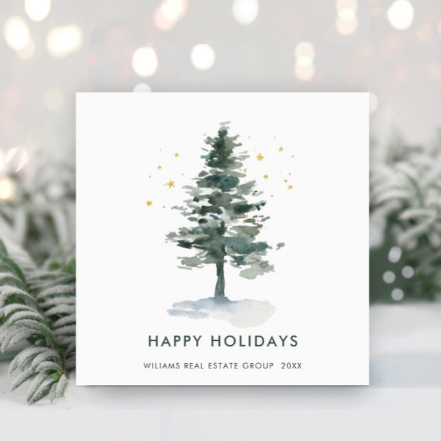 Elegant Pine Tree Christmas Greeting Corporate Holiday Card (Creator Uploaded)
