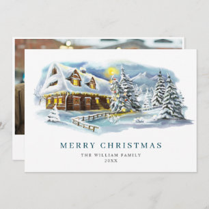 Elegant Pine Tree Christmas Greeting Photo Holiday Card