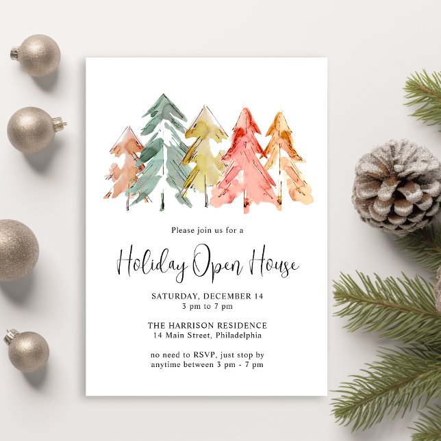Elegant Pine Tree Christmas Holiday Open House Invitation (Creator Uploaded)