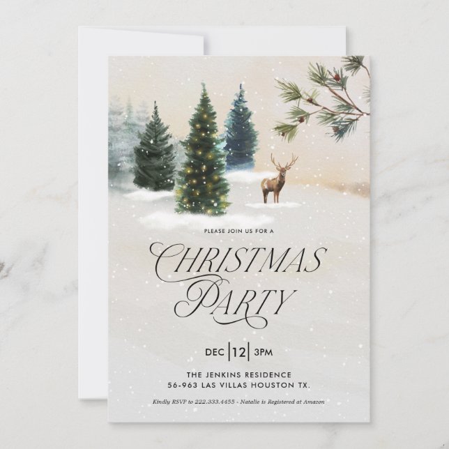 Elegant Pine Tree Christmas Party Invitation (Front)