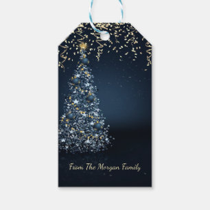 Elegant,Pine Tree ,Confetti Blue Gift Tags