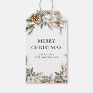 Elegant Pine Tree Greenery Dark Green Christmas Gift Tags