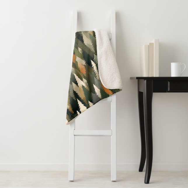 Elegant Pine Tree Pattern | Rustic Forest Sherpa Blanket (In Situ)