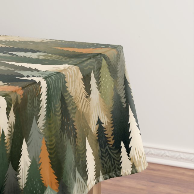 Elegant Pine Tree Pattern | Rustic Forest Tablecloth (In Situ)