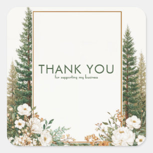 Elegant Pine Tree White Peony Rustic Woodland Square Sticker