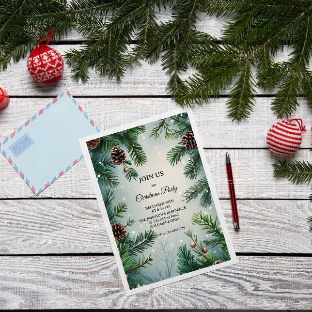 Elegant Pine Trees & Cones Christmas Invitation (Creator Uploaded)