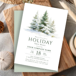 Elegant pine trees corporate holiday open house invitation