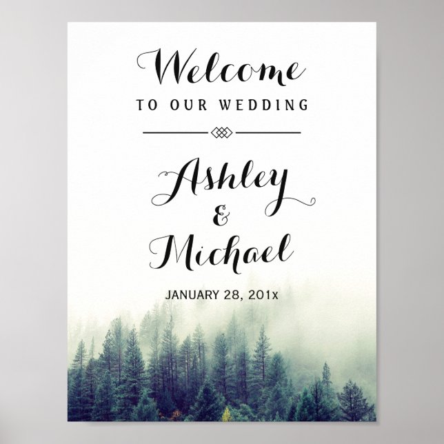 Elegant Pine Trees Forest Winter Wedding Sign (Front)