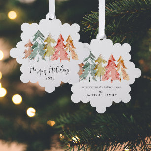Elegant Pine Trees Watercolor Christmas Holiday Tree Decoration Card