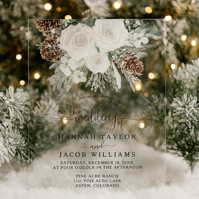 Elegant Pine Winter Wedding  Acrylic Invitations (Creator Uploaded)