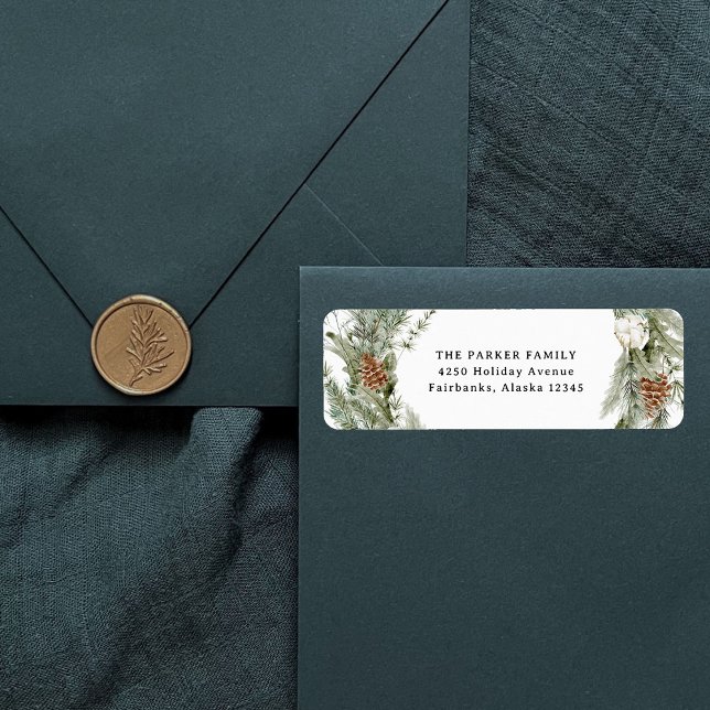 Elegant Pine Wreath and Greenery | Christmas (Elegant holiday return address labels with a traditional Christmas wreath)