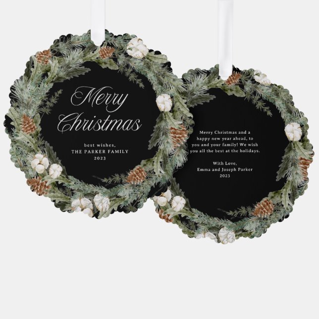 Elegant Pine Wreath and Greenery | Merry Christmas Tree Decoration Card (Front/Back)