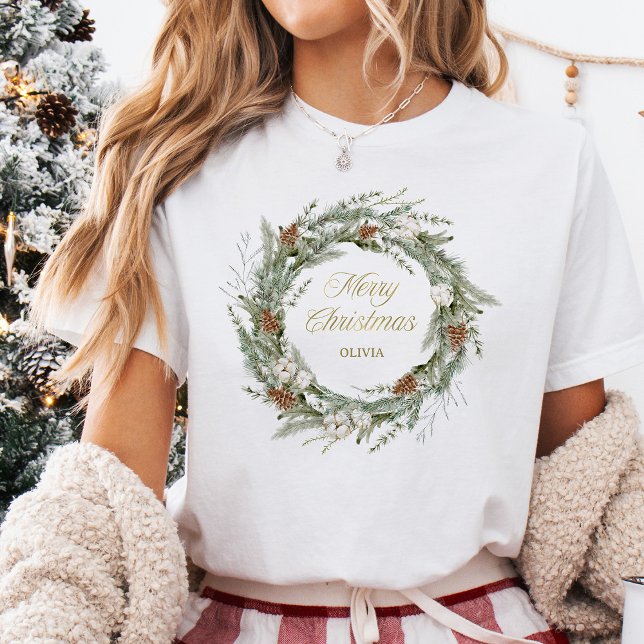 Elegant Pine Wreath and Greenery | Merry Christmas Tri-Blend Shirt (Creator Uploaded)