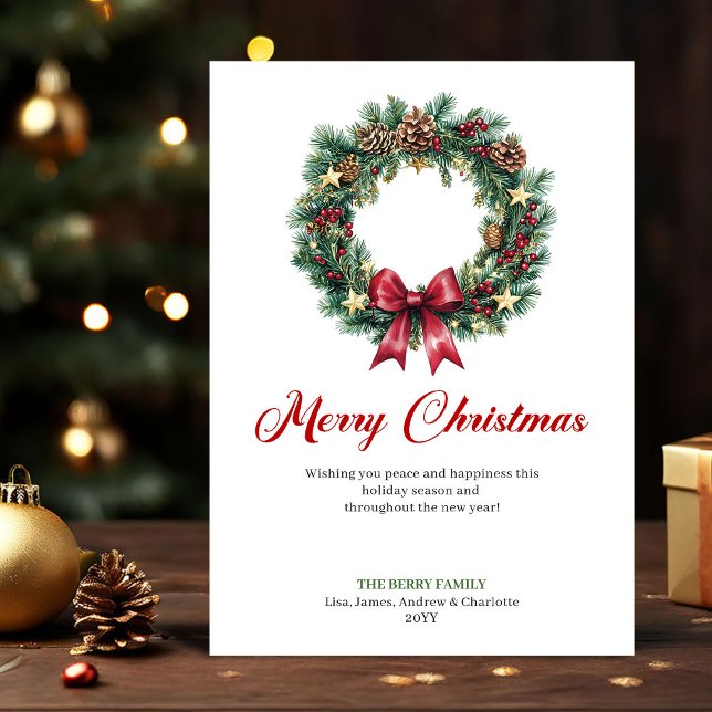 Elegant Pine Wreath Christmas Greeting Holiday  Card (Elegant Pine Wreath Christmas Greeting Holiday Card)