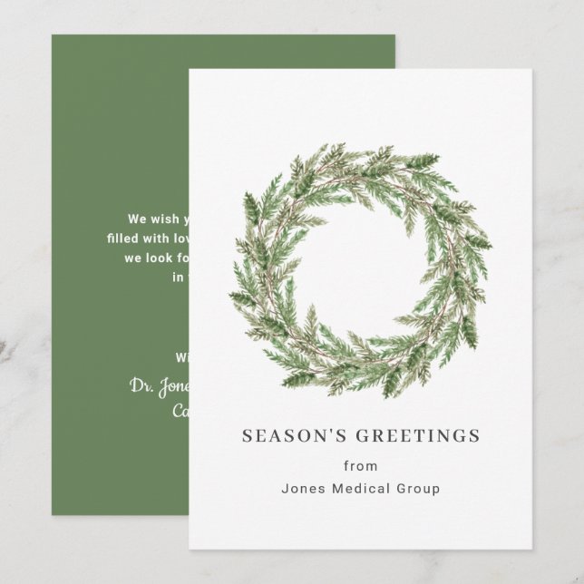 Elegant Pine Wreath Simple Corporate Christmas Holiday Card (Front/Back)