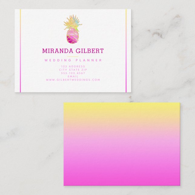 Elegant Pineapple in Pinks and Gold Business Card (Front/Back)