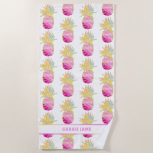 Elegant Pineapple in Pinks and Gold Personalised Beach Towel