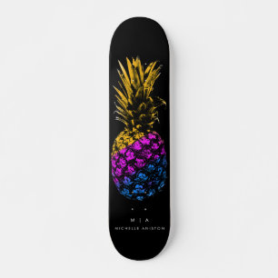 Elegant Pineapple Monogram Minimalist Custom black Skateboard
