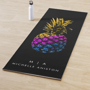 Elegant Pineapple Monogram Minimalist Custom black Yoga Mat