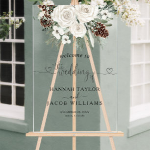 Elegant Pines Winter Wedding Welcome Acrylic Sign
