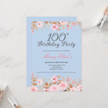 Elegant Pink 100th Birthday Female Floral Party