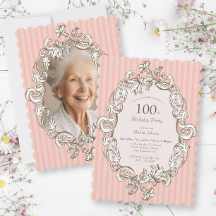 Elegant Pink 100th Birthday Party Invitation