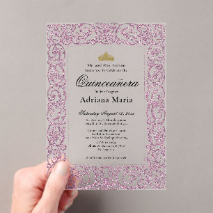Elegant Pink 15th Birthday Quinceanera Acrylic Invitations