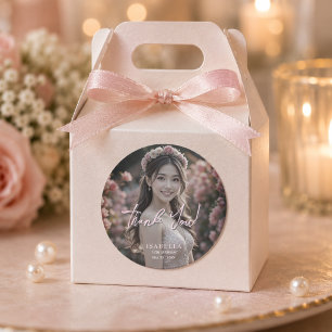 Elegant Pink 18th Birthday Thank You Photo Classic Round Sticker