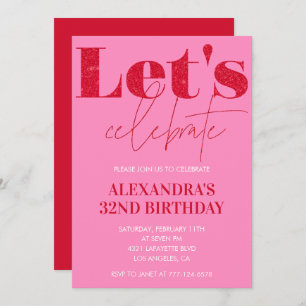Elegant Pink 32nd birthday invitation Glitter Glam