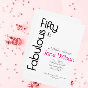 Elegant Pink 50 and Fabulous Birthday Party Invitation