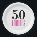 Elegant Pink 50th Birthday Party Paper Plate<br><div class="desc">Celebrate turning 50 in style with this elegant 50th birthday design. Elegant typography design with 50 and Fabulous in hot pink and black text.</div>