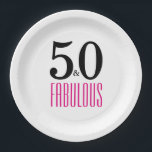 Elegant Pink 50th Birthday Party Paper Plate<br><div class="desc">Celebrate turning 50 in style with this elegant 50th birthday design. Elegant typography design with 50 and Fabulous in hot pink and black text.</div>