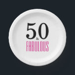 Elegant Pink 50th Birthday Party Paper Plate<br><div class="desc">Celebrate turning 50 in style with this elegant 50th birthday design. 50 and Fabulous in hot pink and black text.</div>