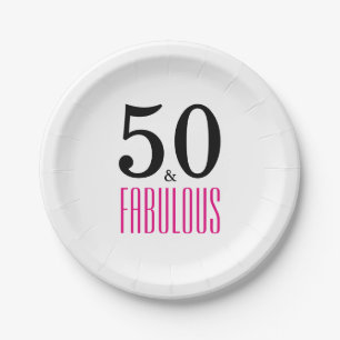 Elegant Pink 50th Birthday Party Paper Plate