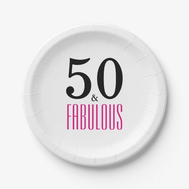 Elegant Pink 50th Birthday Party Paper Plate (Front)